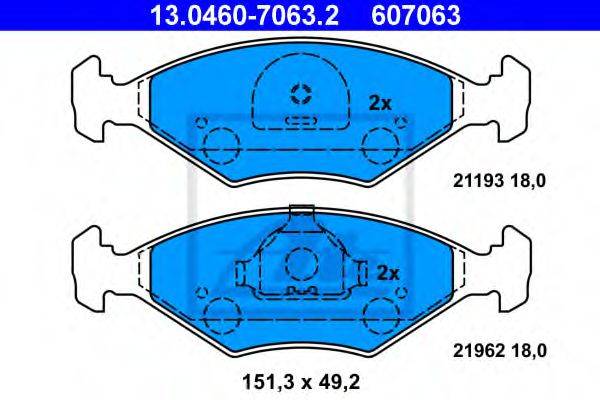 ATE 607063 Комплект гальмівних колодок, дискове гальмо