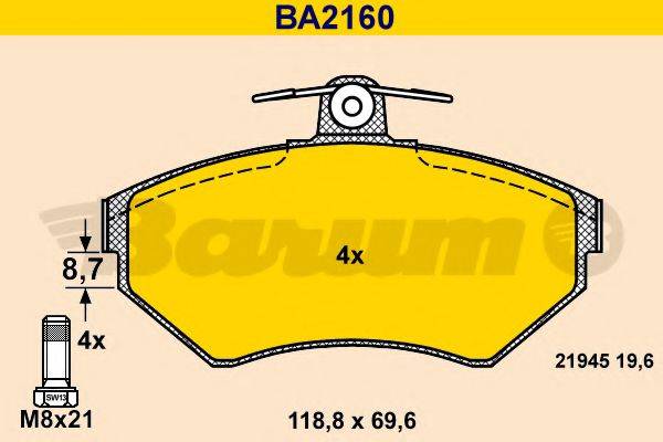 BARUM BA2160 Комплект гальмівних колодок, дискове гальмо