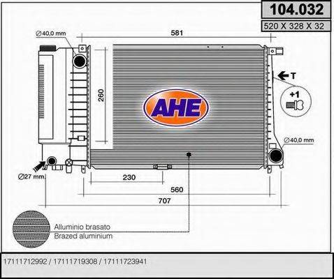 AHE 104032 Радіатор, охолодження двигуна