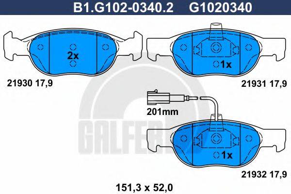 GALFER 21932 Комплект гальмівних колодок, дискове гальмо