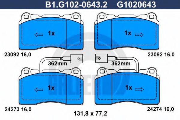 GALFER 24274 Комплект гальмівних колодок, дискове гальмо